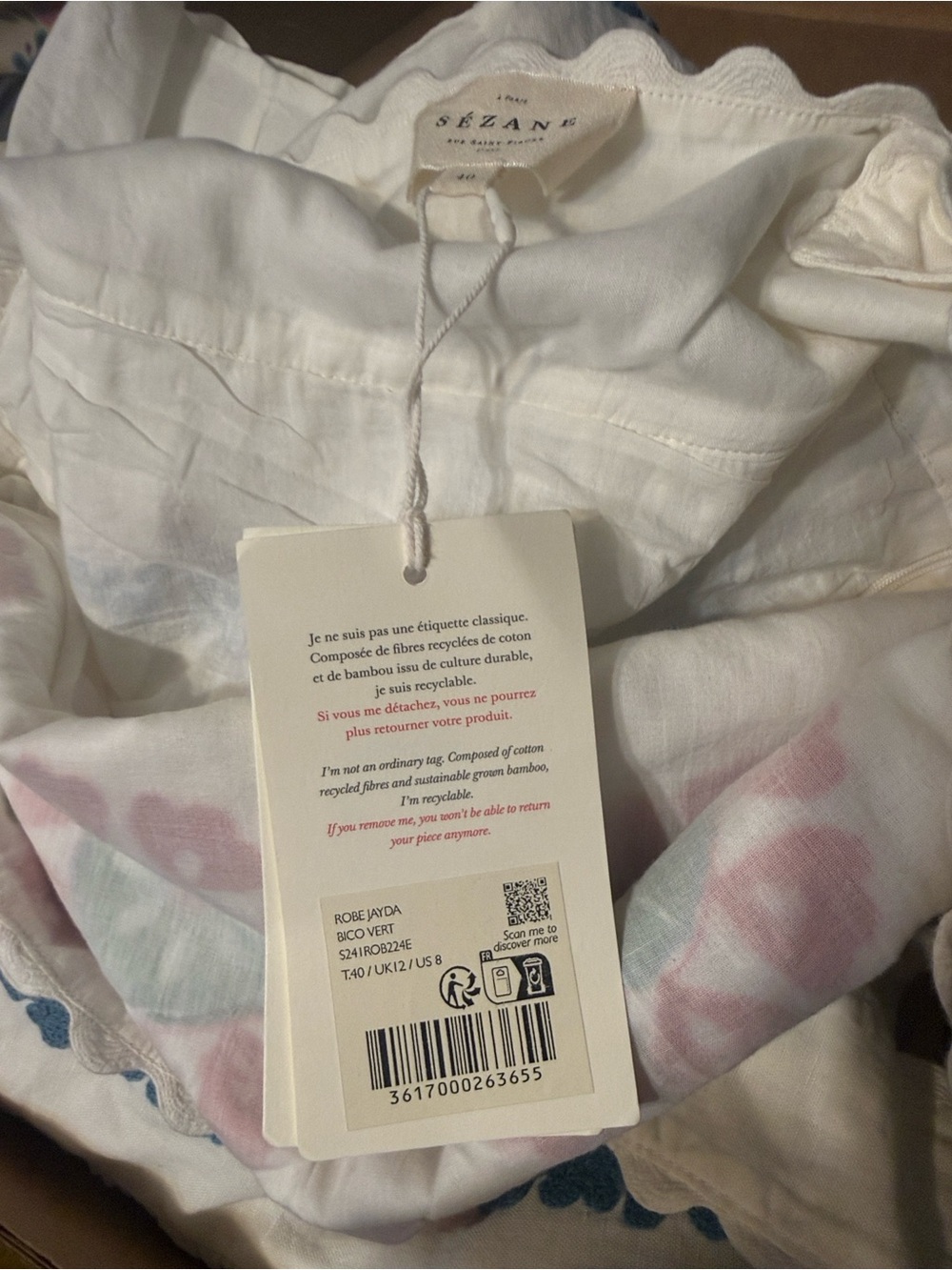 Sezane White Maxi Dress with Pink, Green & Blue Embroidery - Picture 6 of 9